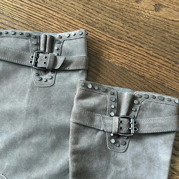 Sam Edelman Deryn Extra Rugged Distressed Discolored Studded Moto Suede Boots - Picture 11 of 17